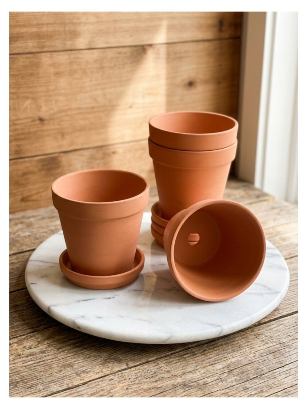 Terracotta Clay Plant Pots 6 Inch with Saucer Drainage Hole Pack of 4